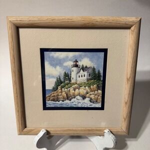 Vintage 1996 Heartfelt Collection Bass Harbor Head Light Framed Art Kathy Seek